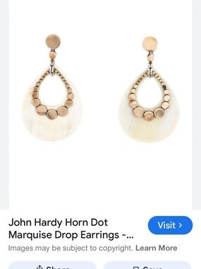 John Hardy Cream Horn Marquise Drops with Gold Dots, with pouch. 😻🤩 used
